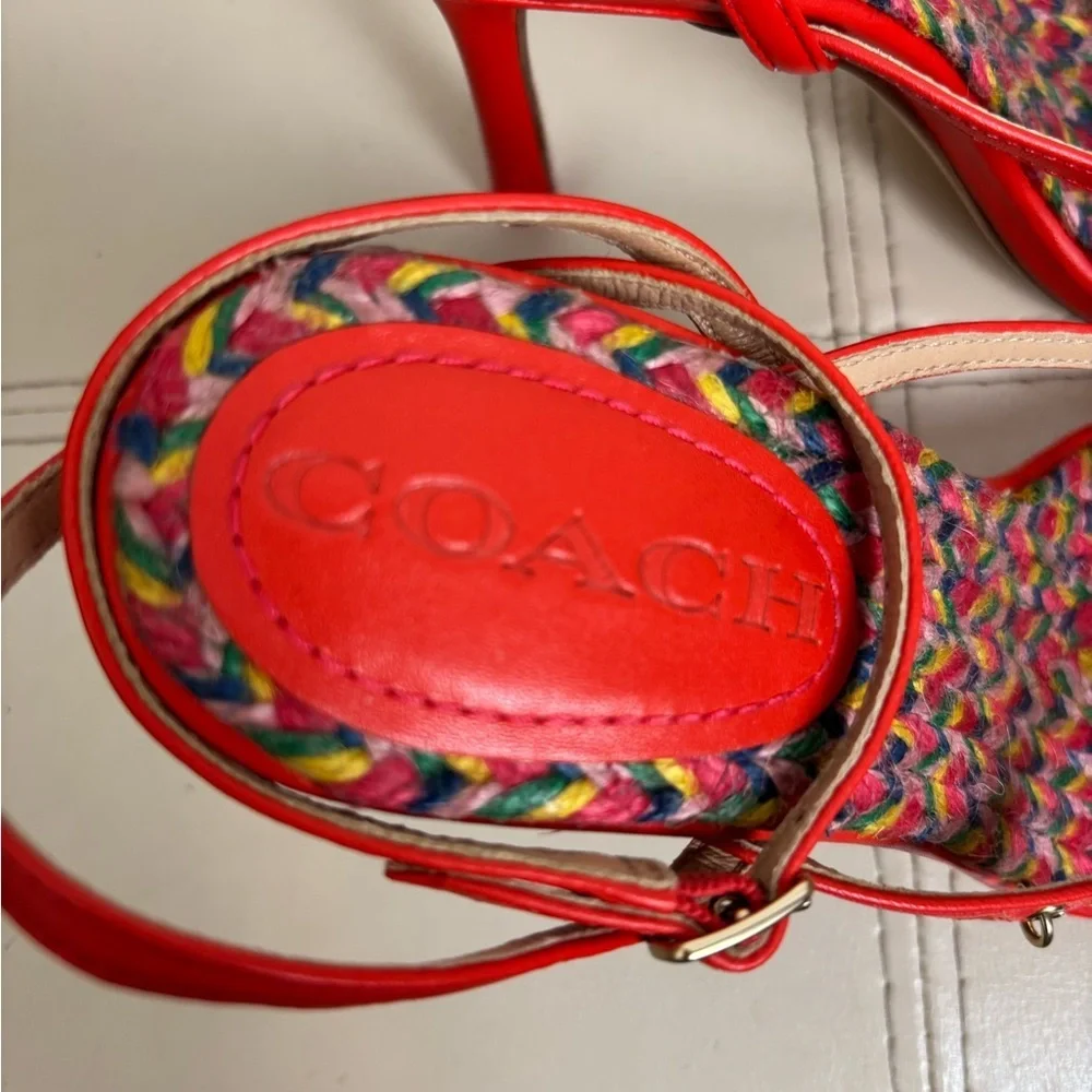Coach Women's Kaia Leather Sandal In Red Orange Size 6 NWOT